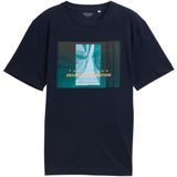 TOM TAILOR - Shirt - Donkerblauw - Ronde Hals - Kwartmouw