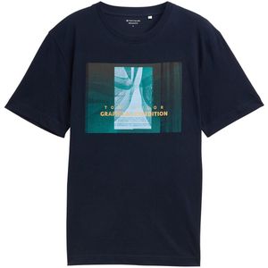 TOM TAILOR - Shirt - Donkerblauw - Ronde Hals - Kwartmouw