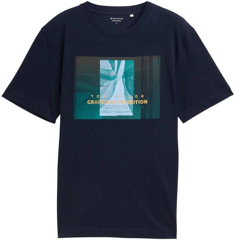 TOM TAILOR - Shirt - Donkerblauw - Ronde Hals - Kwartmouw