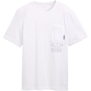 TOM TAILOR - Shirt - Zwart/Wit - Jersey - Ronde Hals, Logoprint, Kwartmouw