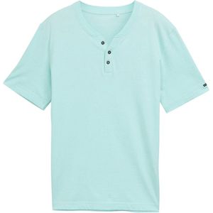 TOM TAILOR - Shirt - Turquoise - Henley Hals - Kwartmouw