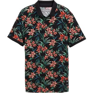 TOM TAILOR Denim Poloshirt voor heren, 37675 - Zwart Kleurrijke Bloemenprint, L