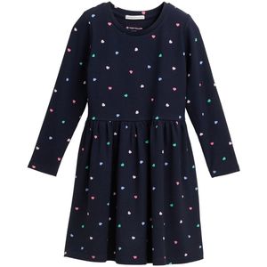 Tom Tailor - Vrijetijdsjurk - All-over Motief - Midi - Ronde Hals - Lange Mouwen - Mix van Viscose en Elastaan