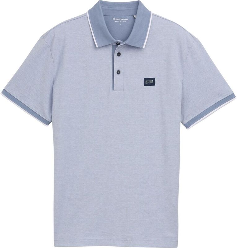 TOM TAILOR - 1045704 - Poloshirt - Dove Blue White Two Tone - Katoenen Piquéstof