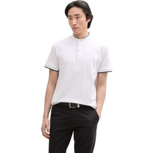 TOM TAILOR - Shirt - Zwart/Wit - Jersey - Ronde Hals, Logoprint, Kwartmouw