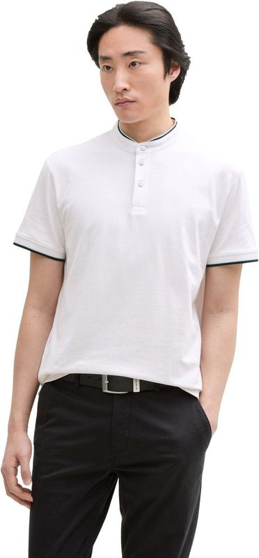 TOM TAILOR - Shirt - Zwart/Wit - Jersey - Ronde Hals, Logoprint, Kwartmouw