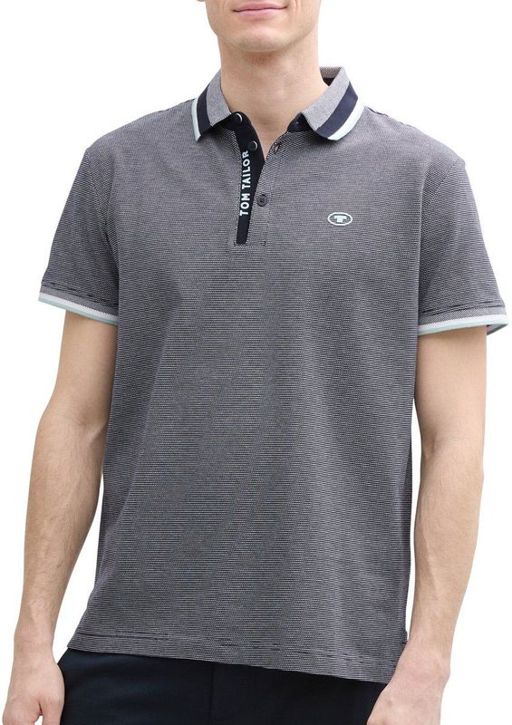 TOM TAILOR - Polo Rayé - Marine/Wit - Katoen - Regular Fit