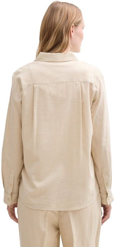 TOM TAILOR - Klassieke Blouse - Beige - Linnen - Lange Mouw