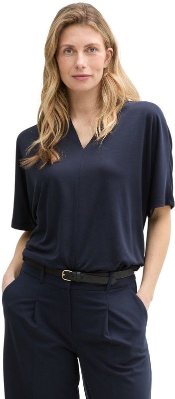 Shirt - Effen - V-hals - Halve Mouw - Losse Pasvorm