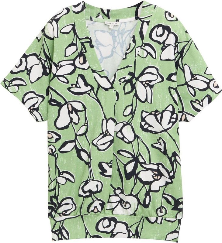 T-shirt - Bloemenprint - Jersey - V-hals - Losse Pasvorm