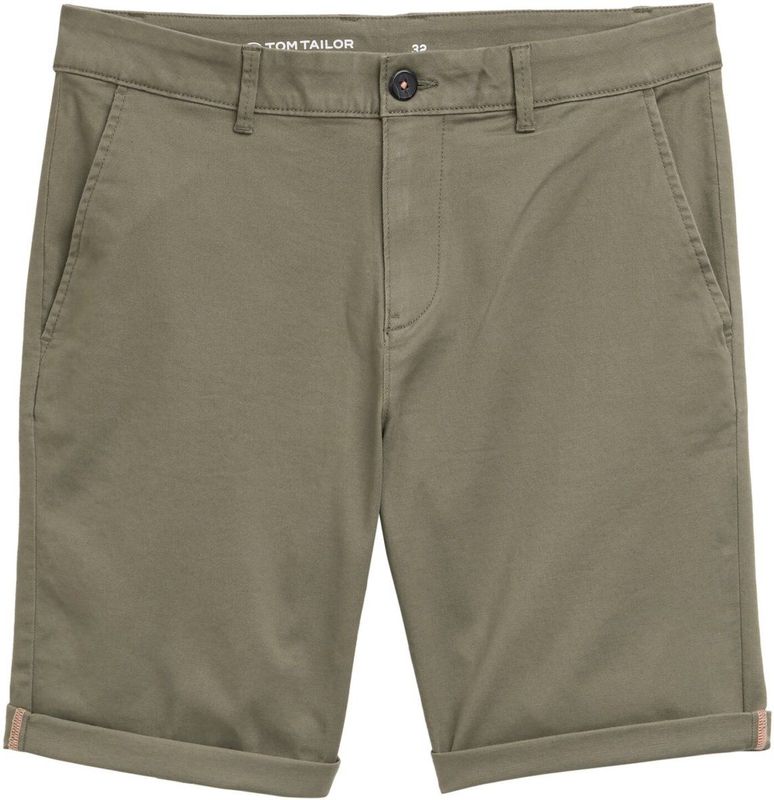 Tom Tailor - Slim Fit Korte Chino - Katoenmix - Effen - Riemlussen, Knoop en Blinde Ritssluiting