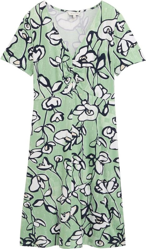 TOM TAILOR Damesjurk - Fresh Spring Floral Design - Lichte V-hals - Korte Mouwen - Regular Fit