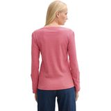 Tom Tailor - STRIPE HENLEY - Dames Longsleeve - Roze - Regular Fit, 97% Katoen, Henley-halslijn