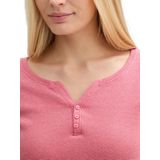 Tom Tailor - STRIPE HENLEY - Dames Longsleeve - Roze - Regular Fit, 97% Katoen, Henley-halslijn
