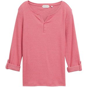 Tom Tailor - STRIPE HENLEY - Dames Longsleeve - Roze - Regular Fit, 97% Katoen, Henley-halslijn