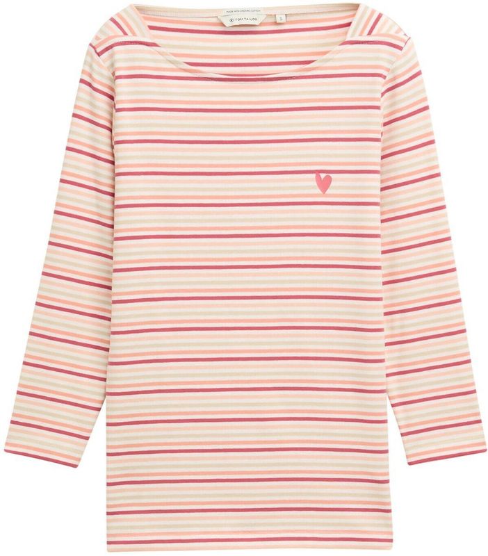 TOM TAILOR - Shirt - Lichtbeige - Gestreept - Driekwart Mouw