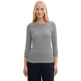Tom Tailor - Damesshirt - Gestreept - Katoenmix - Ronde Hals - 3/4-Mouwen