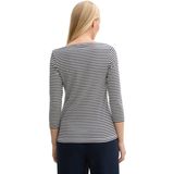 Tom Tailor - Damesshirt - Gestreept - Katoenmix - Ronde Hals - 3/4-Mouwen