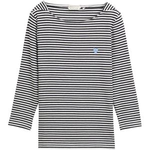 Tom Tailor - Damesshirt - Gestreept - Katoenmix - Ronde Hals - 3/4-Mouwen