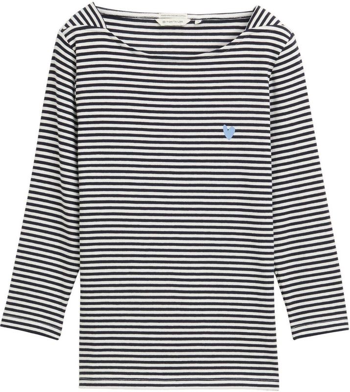 Tom Tailor - Damesshirt - Gestreept - Katoenmix - Ronde Hals - 3/4-Mouwen