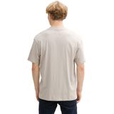 TOM TAILOR DENIM - Shirt - Greige/Wit - Ronde Hals - Halve Mouw