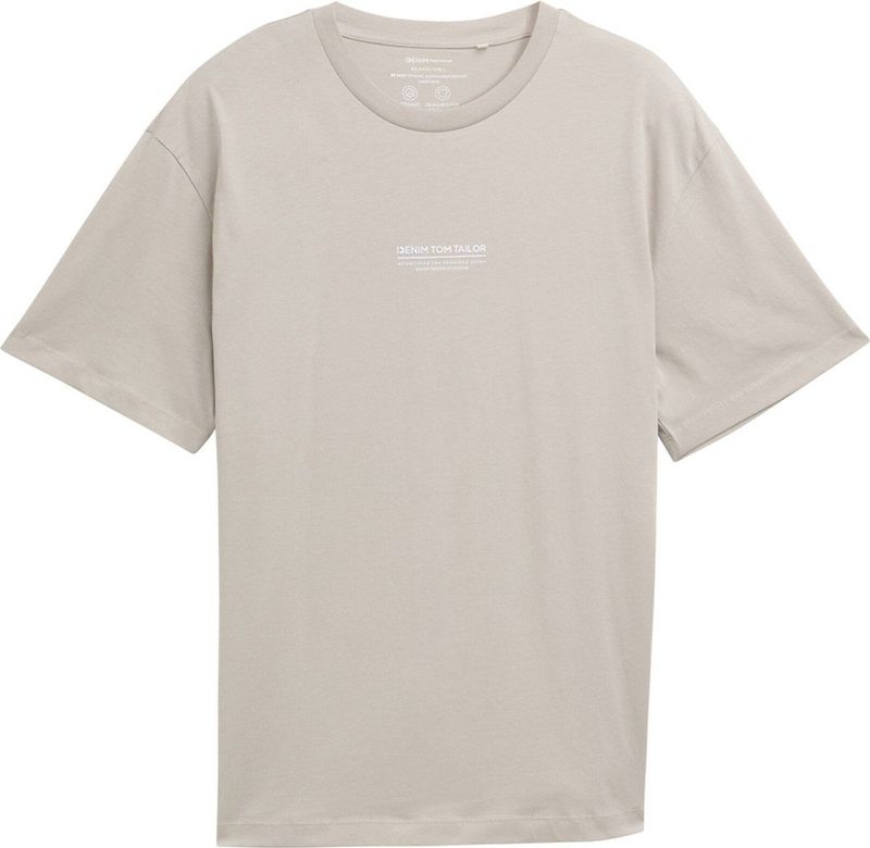 TOM TAILOR DENIM - Shirt - Greige/Wit - Ronde Hals - Halve Mouw