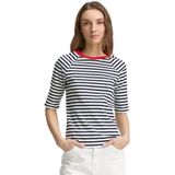 TOM TAILOR DENIM - Shirt - Rood/Zwart/Wit - Gestreept - Halve Mouw