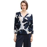 Tom Tailor T-shirt - Big Floral Shapes Design - Gekreukte Look - V-hals - 3/4-mouwen