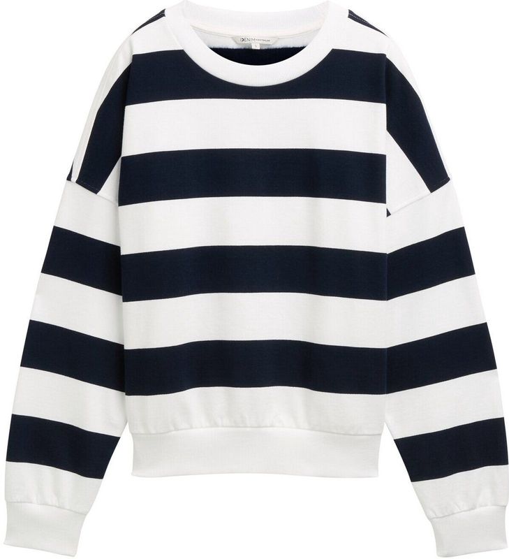 TOM TAILOR DENIM - Sweatshirt - Navy/Wit - Gestreept