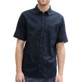 Tom Tailor - Overhemd - Korte Mouwen - Lichtblauw - 55% Linnen/45% Katoen