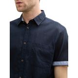 Tom Tailor - Overhemd - Korte Mouwen - Lichtblauw - 55% Linnen/45% Katoen