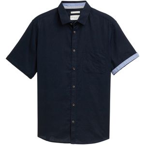 Tom Tailor - COTTON LINEN SHIRT - Overhemd - Blauw - Katoen/Linnen