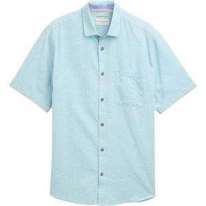 Tom Tailor - COTTON LINEN SHIRT - Heren Overhemd - Turkoois - Katoen/Linnen