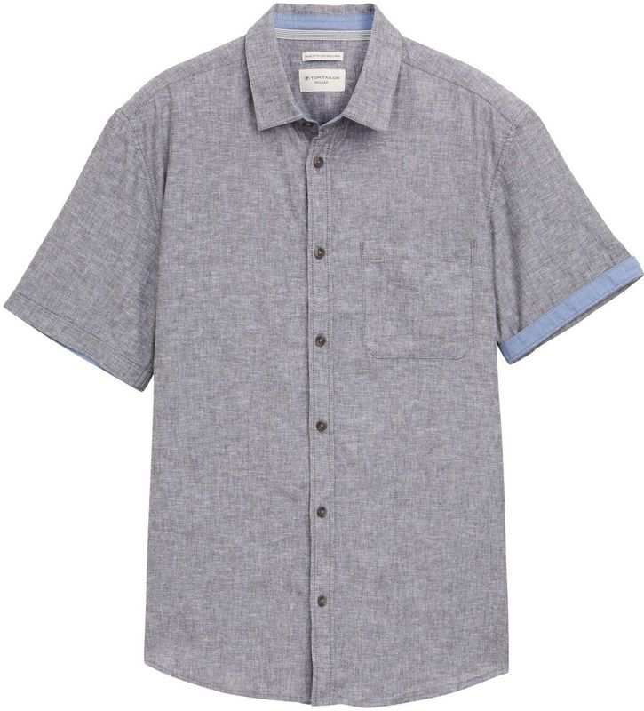 Tom Tailor - 1045098 Overhemd - Lichtblauw - Linnen - Korte Mouwen