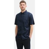 Tom Tailor Heren Overhemd PRINTED COTTON LINEN SHIRT regular fit Blauw XXL Volwassenen