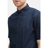 Tom Tailor Heren Overhemd PRINTED COTTON LINEN SHIRT regular fit Blauw XXL Volwassenen