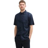 Tom Tailor Heren Overhemd PRINTED COTTON LINEN SHIRT regular fit Blauw XXL Volwassenen
