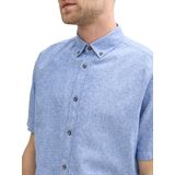 Tom Tailor - PRINTED COTTON LINEN SHIRT - Overhemd - Blauw - Regular Fit, 55% Linnen, 45% Katoen