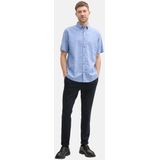 Tom Tailor - PRINTED COTTON LINEN SHIRT - Overhemd - Blauw - Regular Fit, 55% Linnen, 45% Katoen