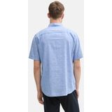 Tom Tailor - PRINTED COTTON LINEN SHIRT - Overhemd - Blauw - Regular Fit, 55% Linnen, 45% Katoen