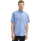 Tom Tailor - PRINTED COTTON LINEN SHIRT - Overhemd - Blauw - Regular Fit, 55% Linnen, 45% Katoen