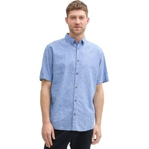 Tom Tailor - PRINTED COTTON LINEN SHIRT - Overhemd - Blauw - Regular Fit, 55% Linnen, 45% Katoen