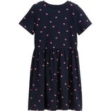Dark Blue - A-lijn Jurk - Met All-over Print - Ronde Hals - Korte Mouwen
