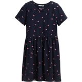 Dark Blue - A-lijn Jurk - Met All-over Print - Ronde Hals - Korte Mouwen