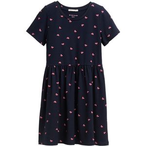 Dark Blue - A-lijn Jurk - Met All-over Print - Ronde Hals - Korte Mouwen