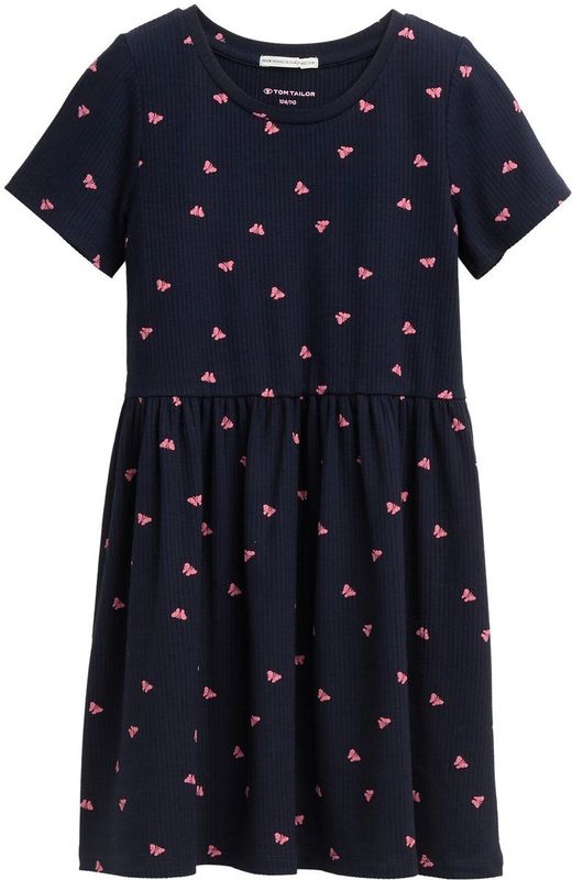 Dark Blue - A-lijn Jurk - Met All-over Print - Ronde Hals - Korte Mouwen