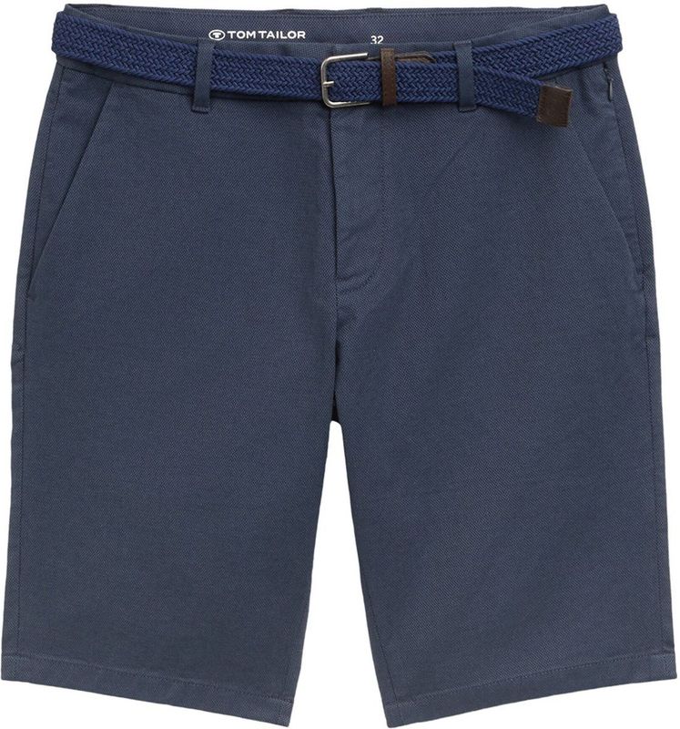 Tom Tailor - Korte Broek - Grijs - Katoenmix - Casual Met Riem