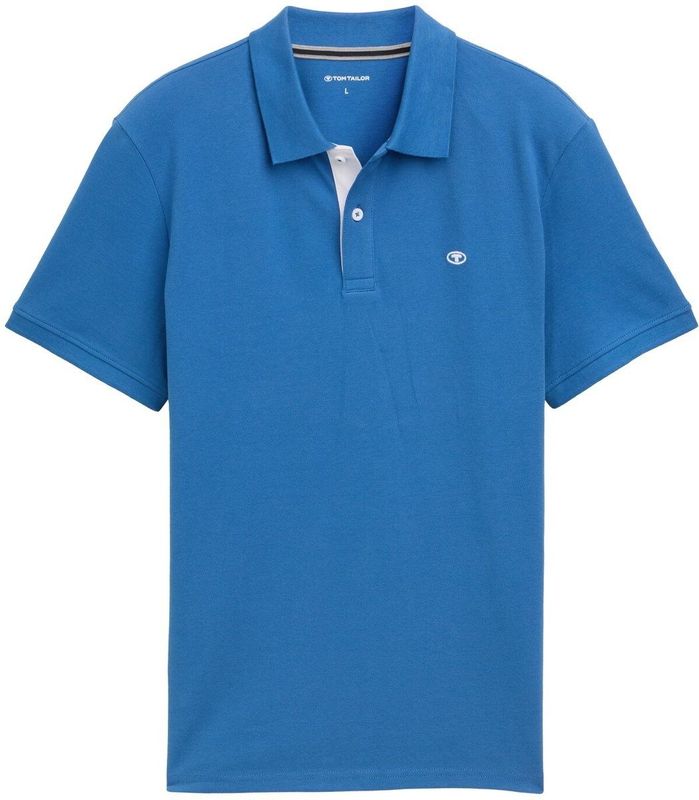 TOM TAILOR - Shirt - Royal Blue/Wit - Jersey - Knoopsluiting, Polokraag, Normale Pasvorm