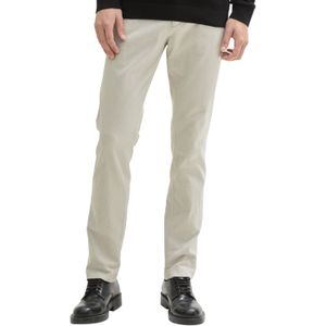 TOM TAILOR - 37142 - Chino Broek - Wit Beige - Stretch Piqué, Slim Fit, Met Riem
