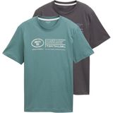 T-shirt - Deep Bluish Green - Korte Mouwen - Ronde Hals - Logoprint